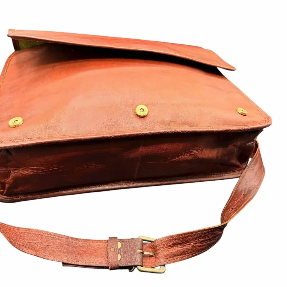 Handmade Brown Leather Messenger Bag Laptop Crossbody Satchel